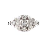 FRENCH 14CT WHITE GOLD DIAMOND CLUSTER RING