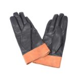 KAREN MILLEN BLACK LEATHER GLOVES WITH TAN TRIM