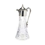 FINE CUT-GLASS CLARET JUG WITH STAR CUT BASE AND SILVER MOUNTS