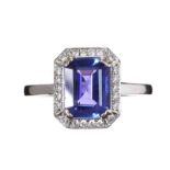 18CT WHITE GOLD TANZANITE AND DIAMOND RING