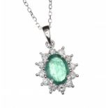 18CT WHITE GOLD EMERALD AND DIAMOND NECKLACE