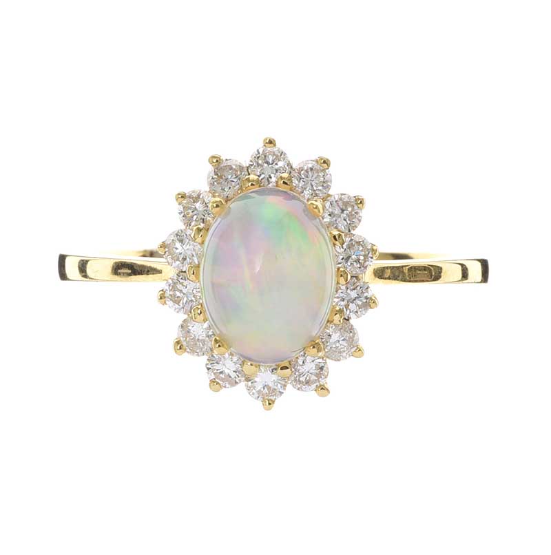 18CT GOLD OPAL AND DIAMOND RING