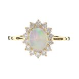 18CT GOLD OPAL AND DIAMOND RING