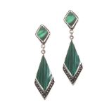 STERLING SILVER AND MALACHITE DROP EARRINGS