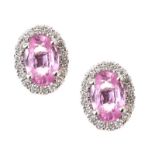 18CT WHITE GOLD PINK SAPPHIRE AND DIAMOND EARRINGS