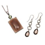 SUITE OF STERLING SILVER JEWELLERY WITH PERIDOT AND SMOKY QUARTZ