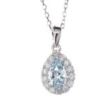 18CT WHITE GOLD AQUAMARINE AND DIAMOND NECKLACE