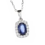 18CT WHITE GOLD SAPPHIRE AND DIAMOND NECKLACE