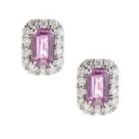 18CT WHITE GOLD PINK SAPPHIRE AND DIAMOND EARRINGS