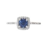 18CT WHITE GOLD SAPPHIRE AND DIAMOND RING