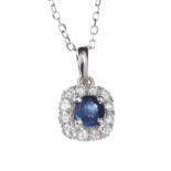 18CT WHITE GOLD SAPPHIRE AND DIAMOND NECKLACE