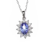 18CT WHITE GOLD TANZANITE AND DIAMOND NECKLACE