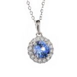 18CT WHITE GOLD SAPPHIRE AND DIAMOND NECKLACE