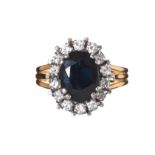 9CT GOLD SAPPHIRE AND DIAMOND CLUSTER RING