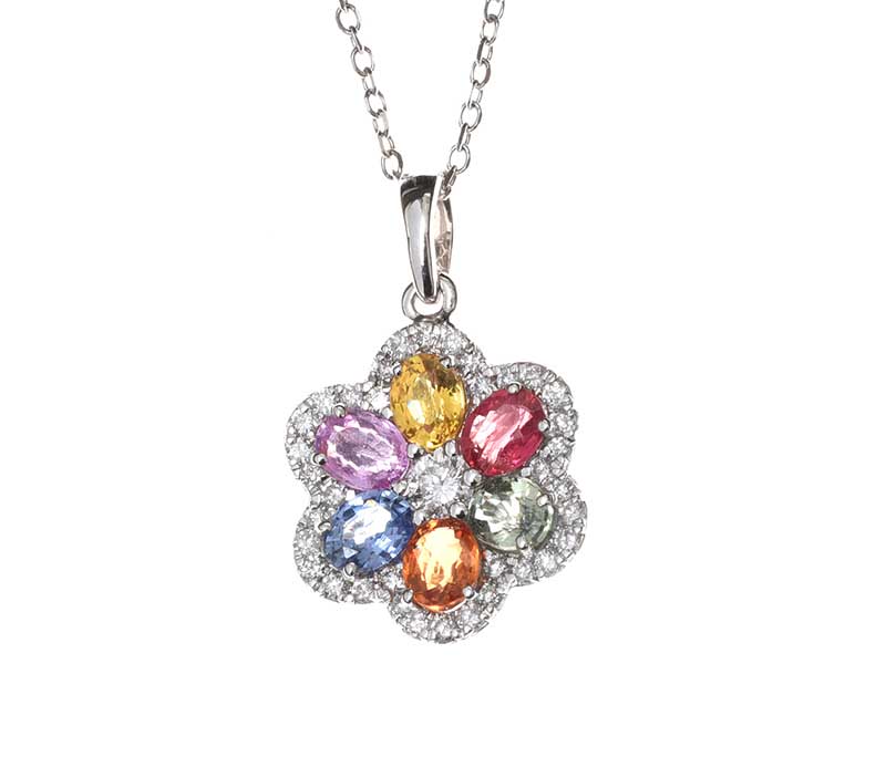 18CT WHITE GOLD MULTI-GEM SET NECKLACE