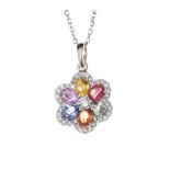 18CT WHITE GOLD MULTI-GEM SET NECKLACE