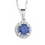 18CT WHITE GOLD SAPPHIRE AND DIAMOND NECKLACE