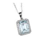 18CT WHITE GOLD AQUAMARINE AND DIAMOND NECKLACE