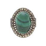 SILVER RING SET WITH MALACHITE AND MARCASITE