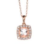 18CT ROSE GOLD MORGANITE AND DIAMOND NECKLACE