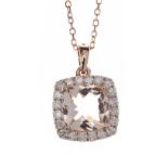 18CT ROSE GOLD MORGANITE AND DIAMOND NECKLACE