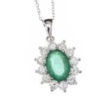 18CT WHITE GOLD EMERALD AND DIAMOND NECKLACE