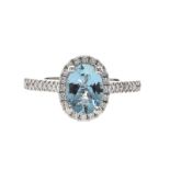 18CT WHITE GOLD AQUAMARINE AND DIAMOND RING