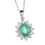 18CT WHITE GOLD EMERALD AND DIAMOND NECKLACE