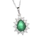 18CT WHITE GOLD EMERALD AND DIAMOND NECKLACE