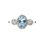 PLATINUM AQUAMARINE AND DIAMOND RING