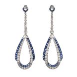 18CT WHITE GOLD SAPPHIRE AND DIAMOND DROP EARRINGS