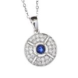 18CT WHITE GOLD SAPPHIRE AND DIAMOND NECKLACE