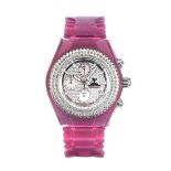 AQUA MASTER DIAMOND-SET STAINLESS STEEL AND PINK RUBBER WRISTWATCH