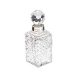 SILVER MOUNTED CUT-GLASS PERFUME BOTTLE AND STOPPER