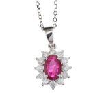 18CT WHITE GOLD RUBY AND DIAMOND NECKLACE