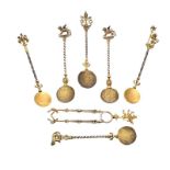 SIX GILDED TEASPOONS & TONGS