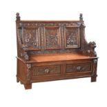 VICTORIAN CARVED OAK MONK'S BENCH