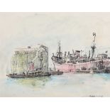 Maurice Canning Wilks ARHA RUA - TUG BOAT, BELFAST DOCKS - Watercolour Drawing - 9.5 x 12 inches -