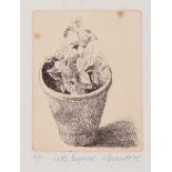 R. Brandt - LITTLE BEGONIAS - Black & White Engraving - 5 x 4 inches - Signed