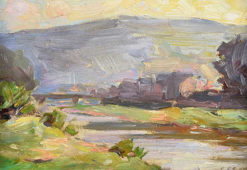 Estella Frances Solomons - THE RIVERBANK - Oil on Board - 8 x 11 inches - Signed in Monogram