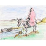 Anne Primrose Jury, HRUA - CROSSING THE RIVER - Watercolour Drawing - 6 x 8 inches - Signed