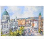 Colin Gibson - DONEGAL SQUARE, BELFAST - Coloured Print - 10 x 15 inches - Signed
