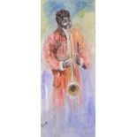 Rose Elizabeth Moorcroft - JAZZ - Oil on Canvas - 20 x 8 inches - Signed in Monogram