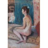 Hilary Bryson - FEMALE NUDE, SITTING ON RUG - Pastel on Paper - 30 x 20 inches - Signed