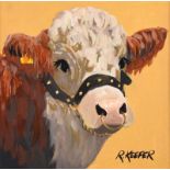 Ronald Keefer - BROWN BULL - Oil on Board - 12 x 12 inches - Signed