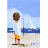 Michelle Carlin - BOY ON THE BEACH - Oil on Board - 7 x 5 inches - Signed