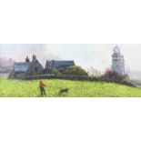 Carol Owen - BREEZY MORNING, EARLY SPRING, ISLE OF WIGHT - Oil on Canvas - 12 x 30 inches - Signed