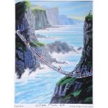 Cupar Pilson - THE ROPE BRIDGE, CARRICK A REDE - Coloured Print - 14 x 10 inches - Signed