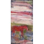Con Campbell - HORSE IN A WICKLOW MEADOW - Oil on Board - 8.5 x 4.5 inches - Signed
