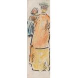 William Conor RHA RUA - MOTHER & CHILD - Wax Crayon on Paper - 4.5 x 1.5 inches - Unsigned